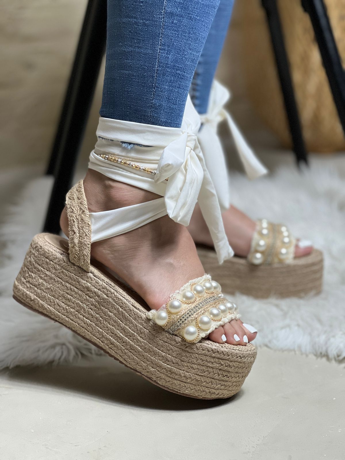 Embellished Strappy Jute Platform Sandals for Women – MonikCreations