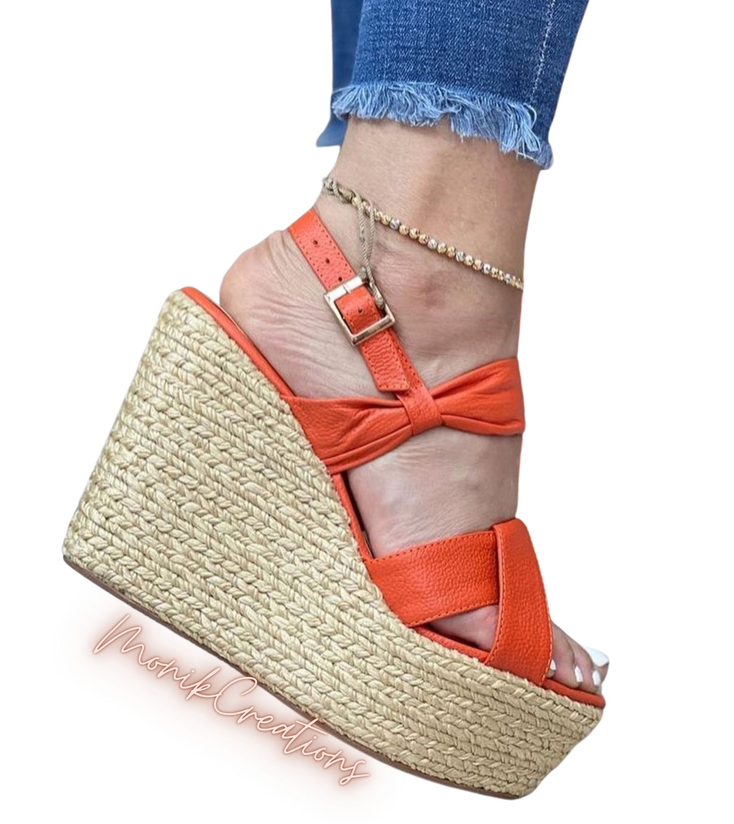 Espadrilles compensées à plateforme en cuir orange