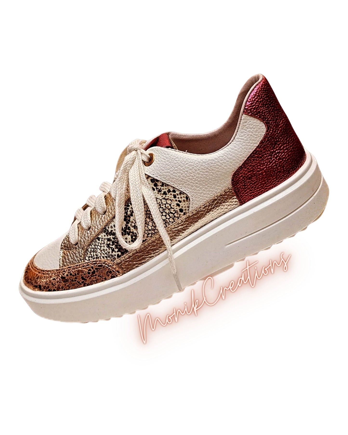 Metallic Red Wine Leather Sneakers