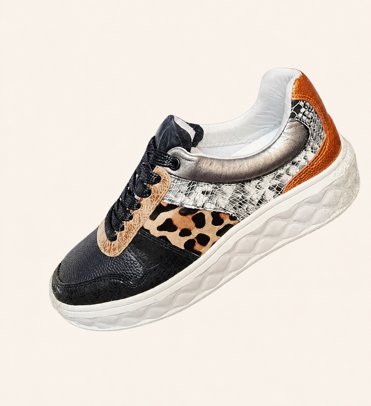Leopard Black Leather Sneakers For Women