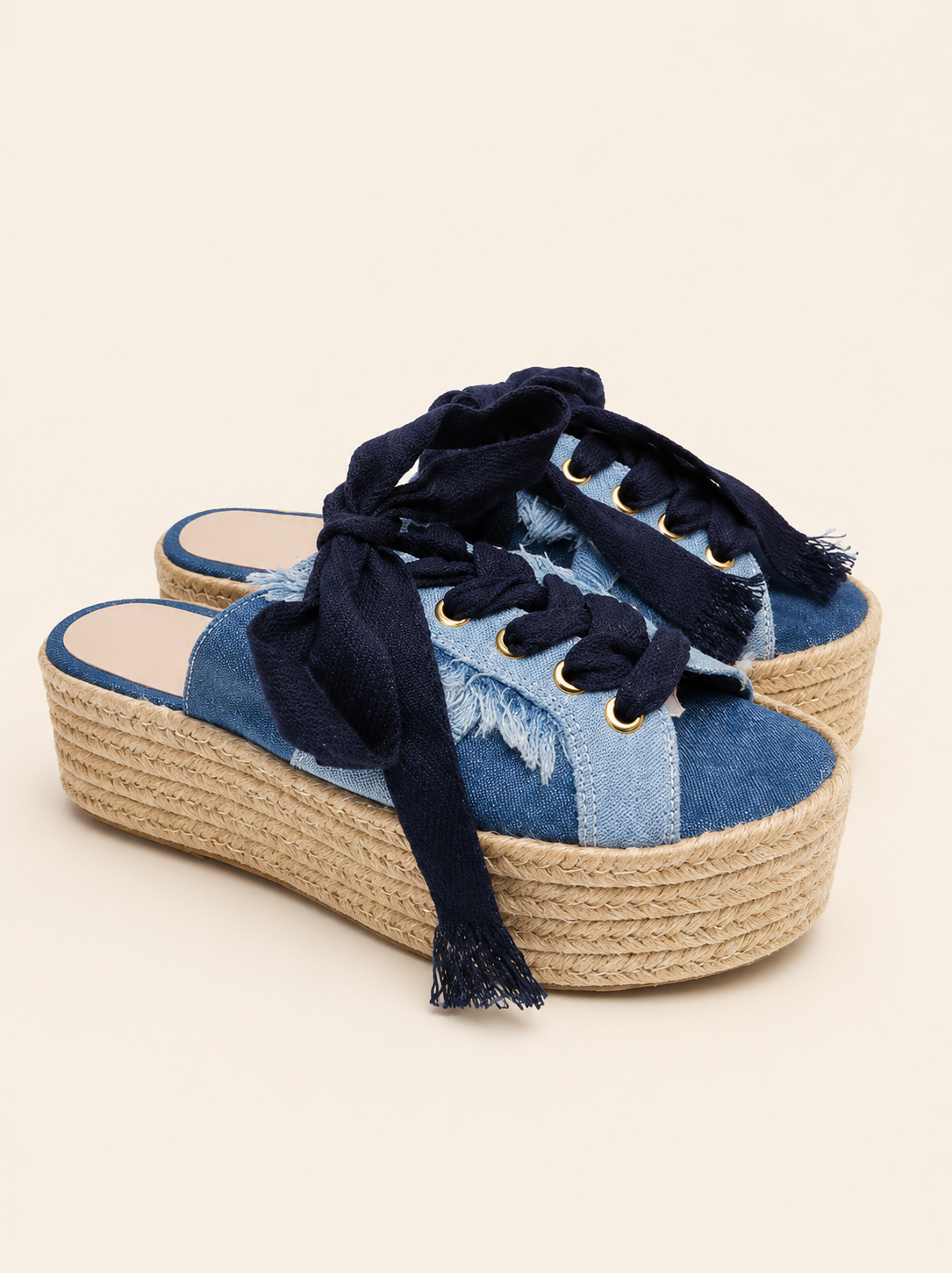 Denim Espadrille Mule Shoes