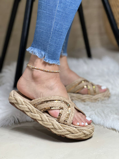 Crystal Flat Espadrille Sandals