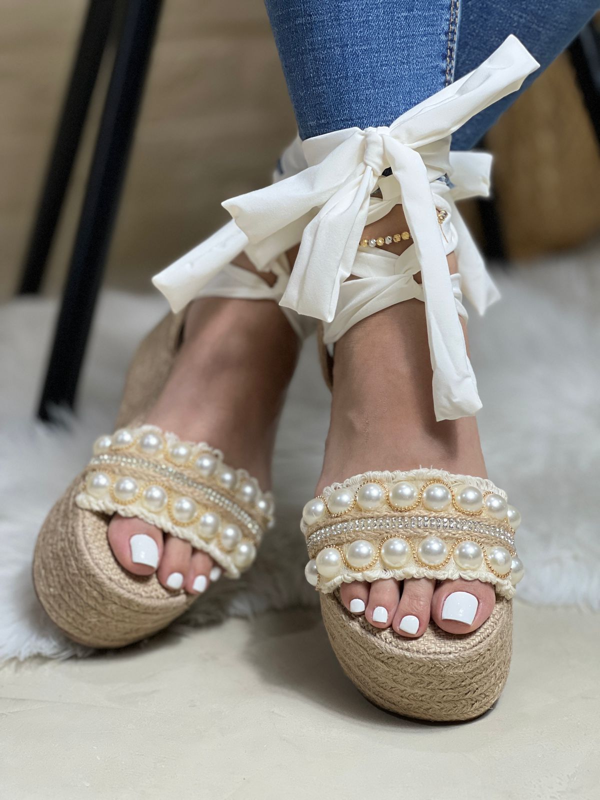 Sandales espadrilles à plateforme et lanières