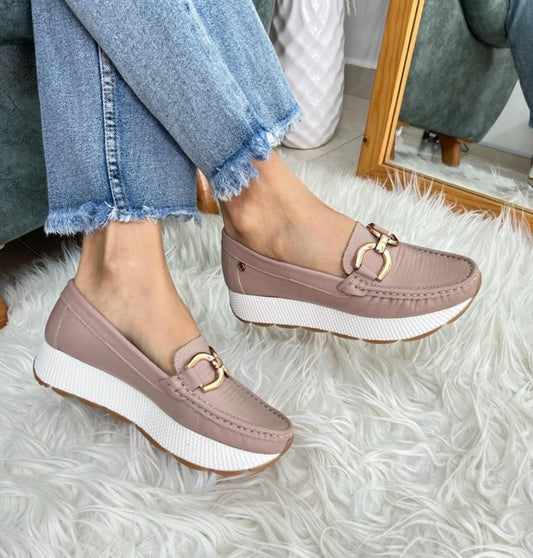 Mocassins en cuir taupe pour femmes