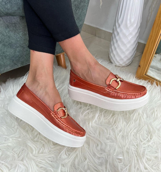 Metallic Coral Women Leather Loafers