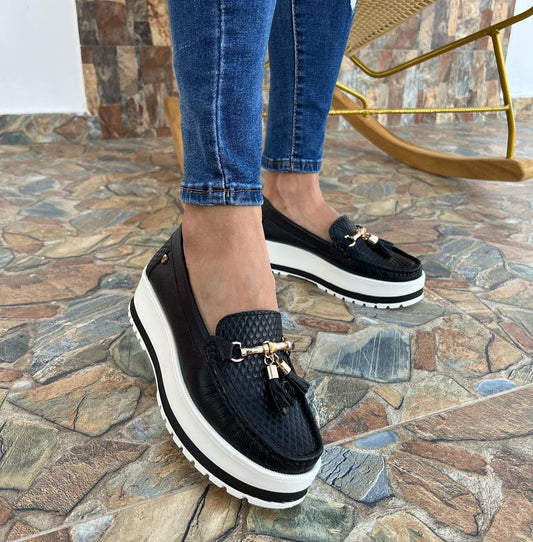 Black Women Leather Loafers