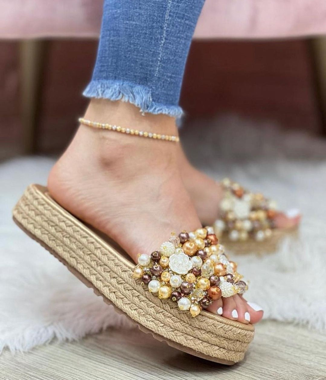 Embellished Flat Espadrille Sandals