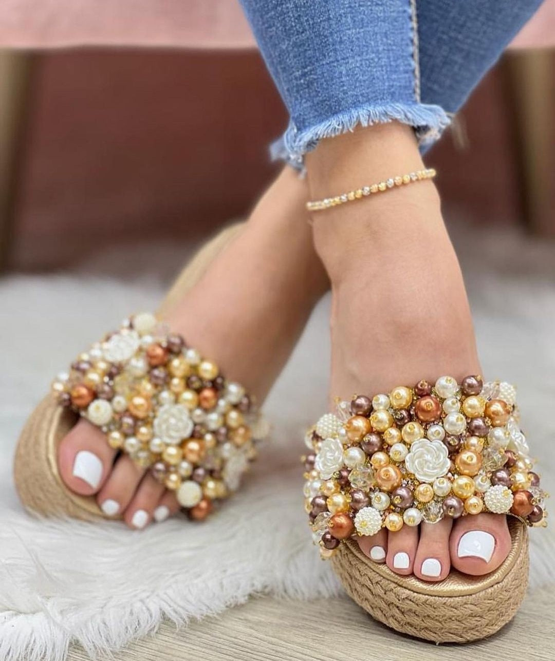 Embellished Flat Espadrille Sandals