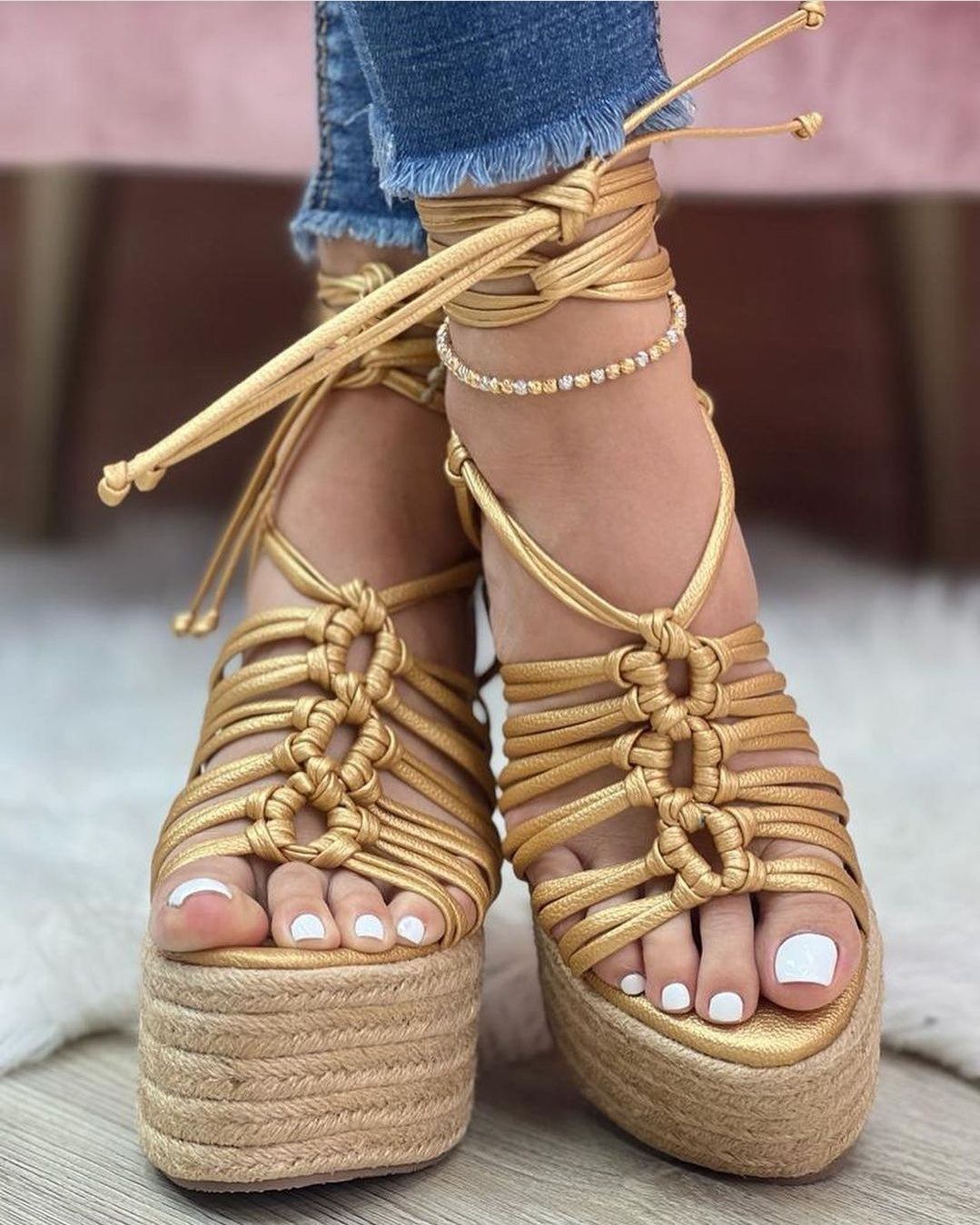 Lace Up Open Toe Slingback Summer Platform Sandals – LarosaStyle