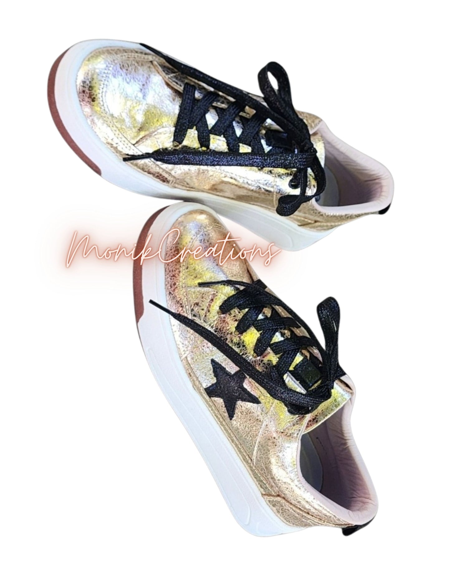Lace Up Golden Leather Sneakers for Women – MonikCreations