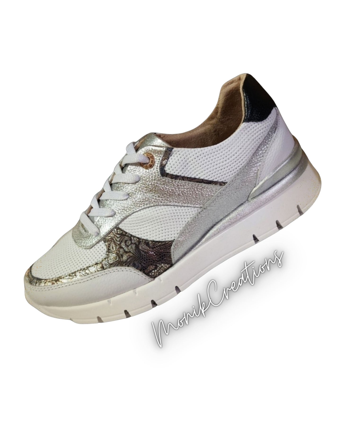 Leather White and Silver Sneakers for Women
