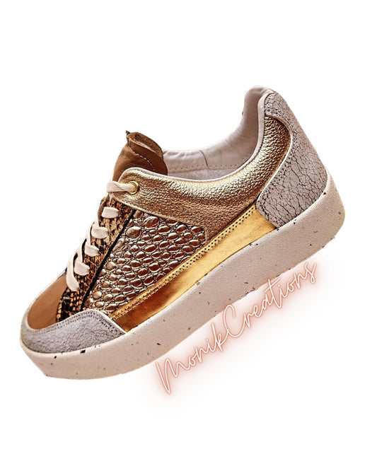 Chocolate Golden Leather Sneakers