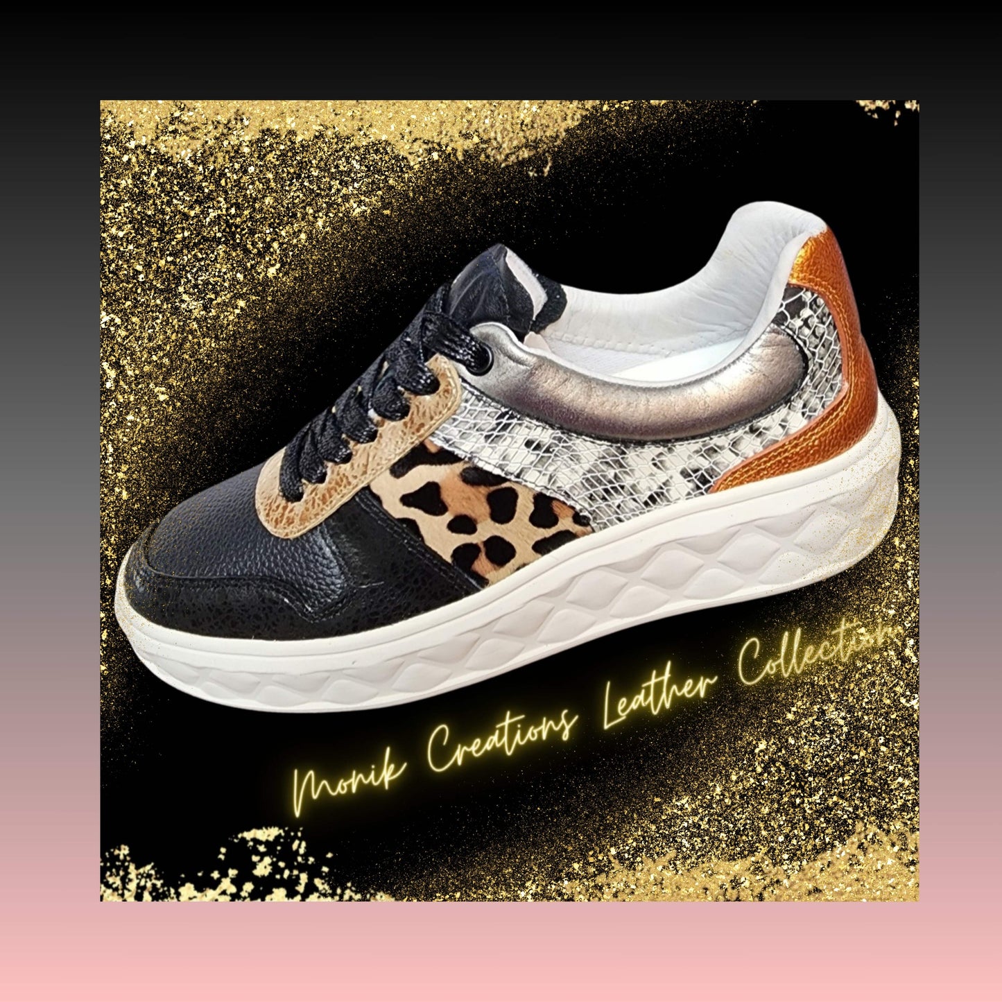 Leopard Black Leather Sneakers For Women