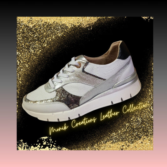 Leather White and Silver Sneakers for Women