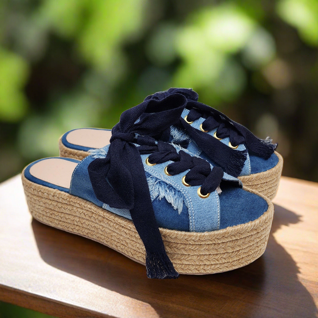 Denim Espadrille Mule Shoes