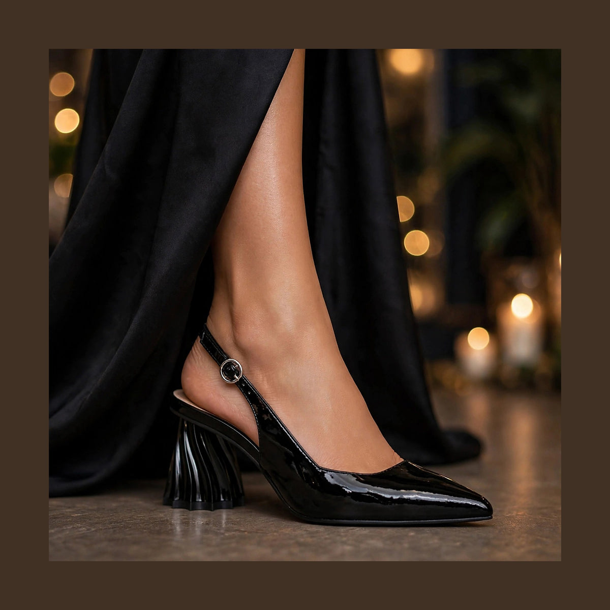 Gala Sculpted Slingback in Black - lifestyle with evening gown