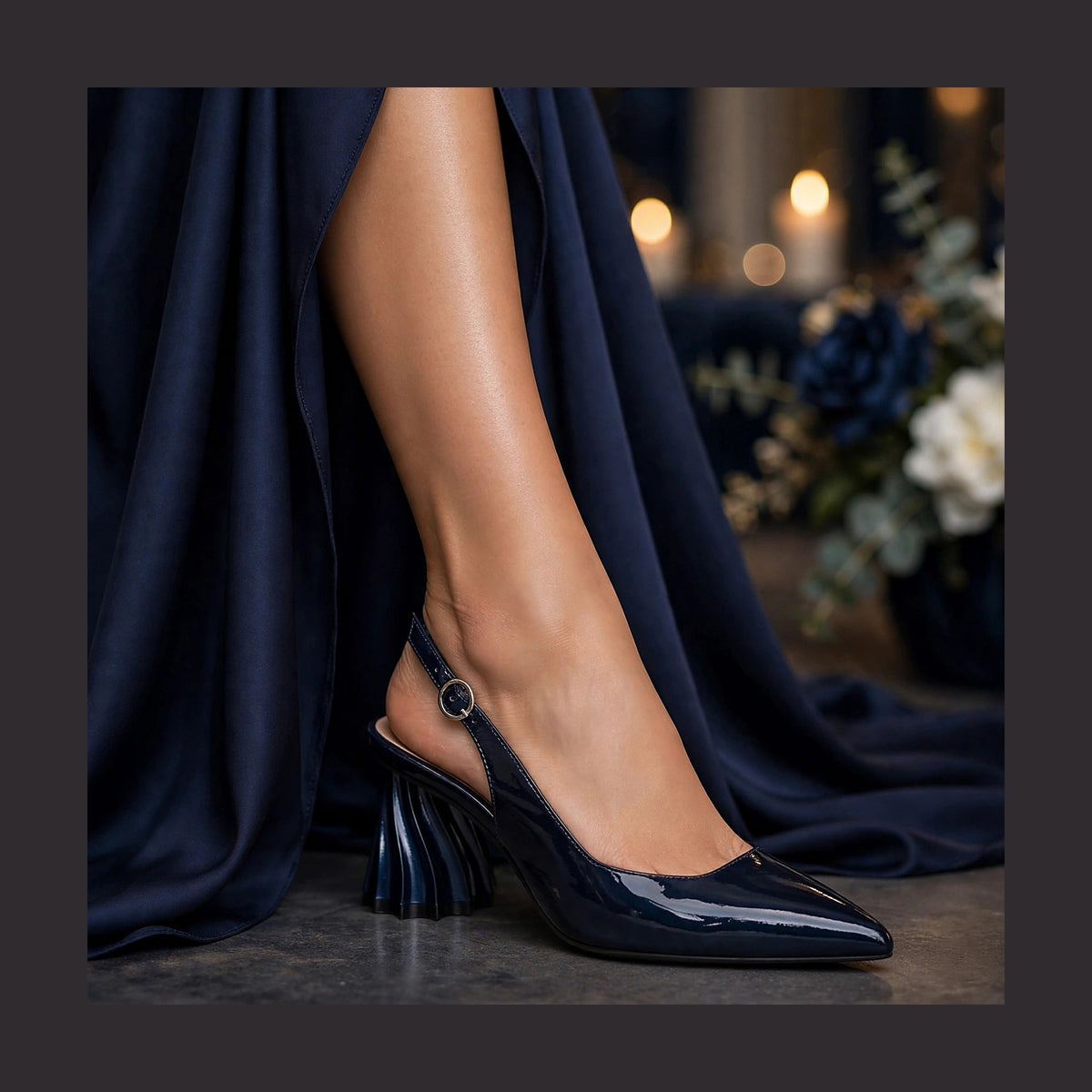 Gala Sculpted Slingback in Navy - lifestyle with evening gown