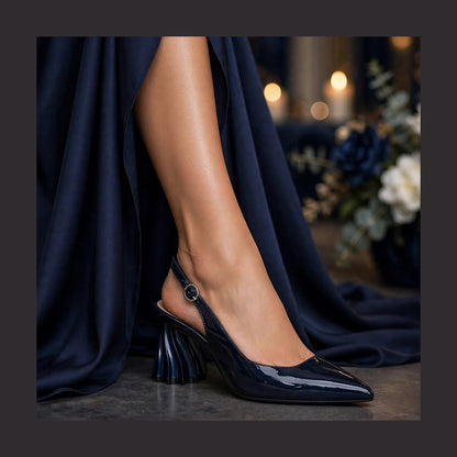 Gala Sculpted Slingback in Navy - lifestyle with evening gown