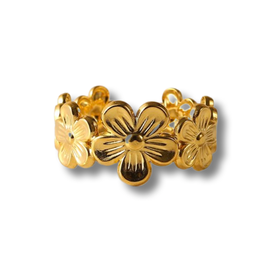 Anillo Flores Chapado en Oro 18K