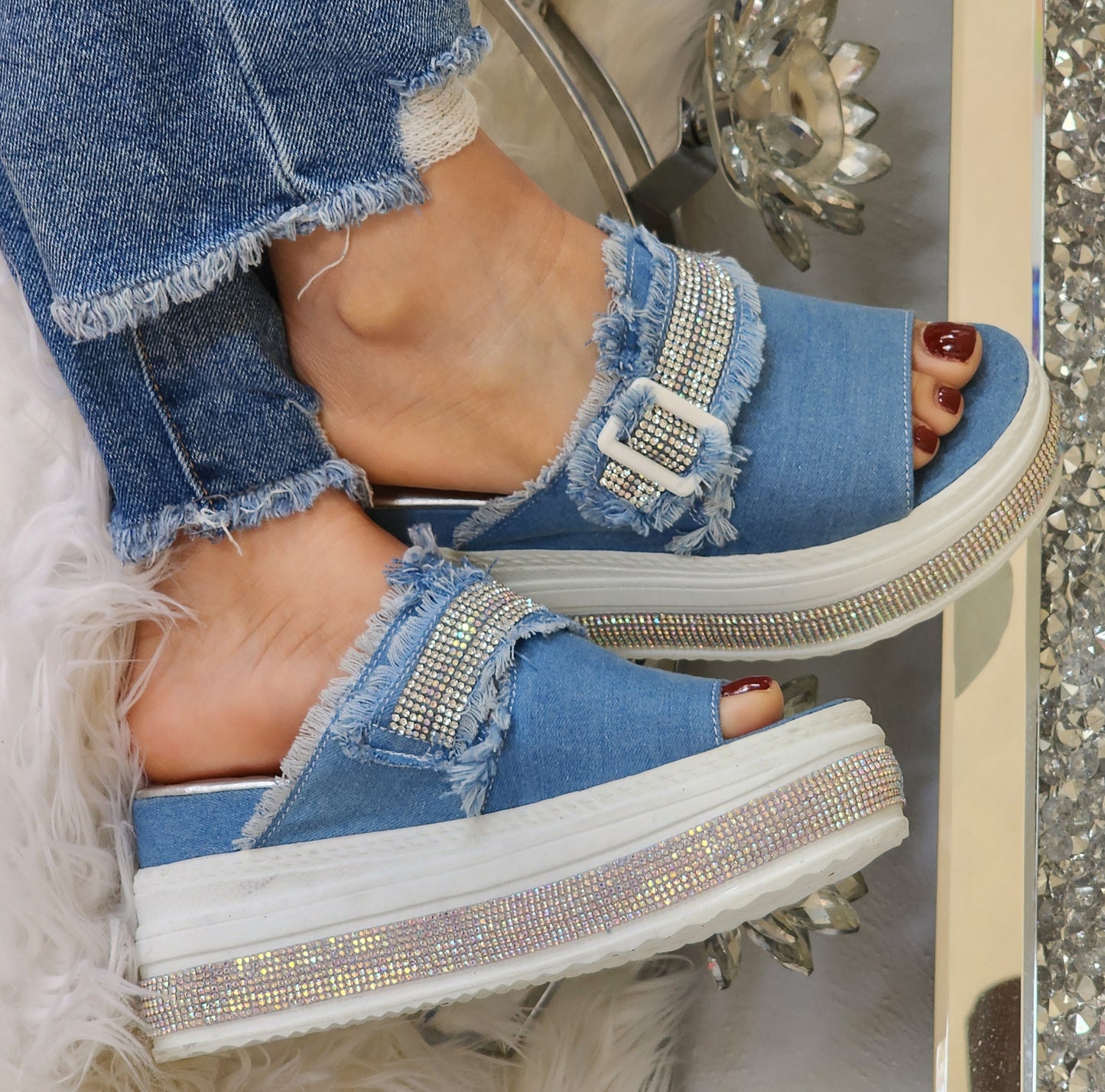 Rhinestone Denim Sandals