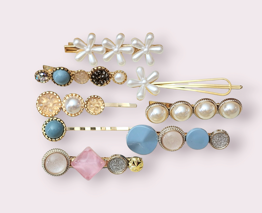 8 Pcs Pearls and Resin Hair Clips