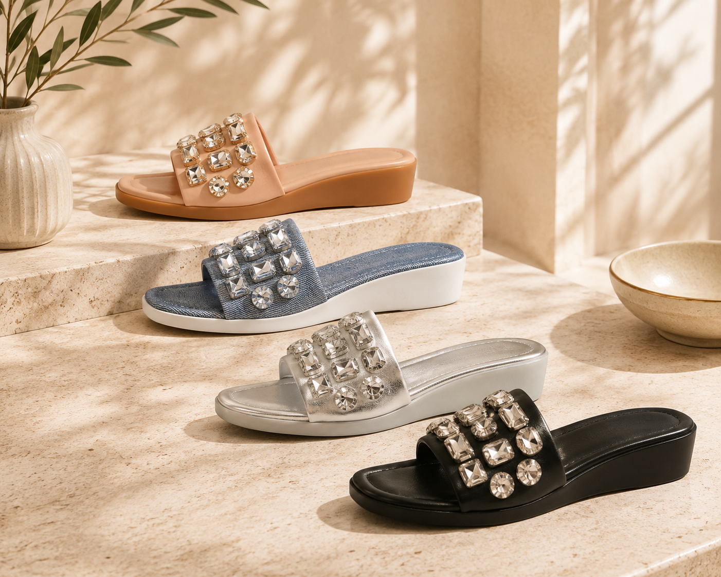 Celeste Crystal Wedge Slide in black