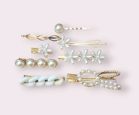 8 Pcs Pearls and Acrylic Hair Clips