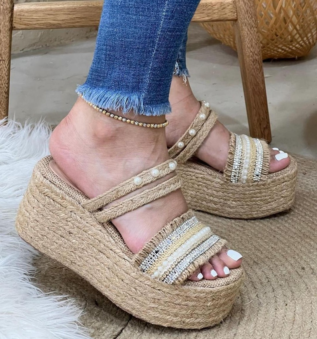 Embellished Silver Espadrille Sandals