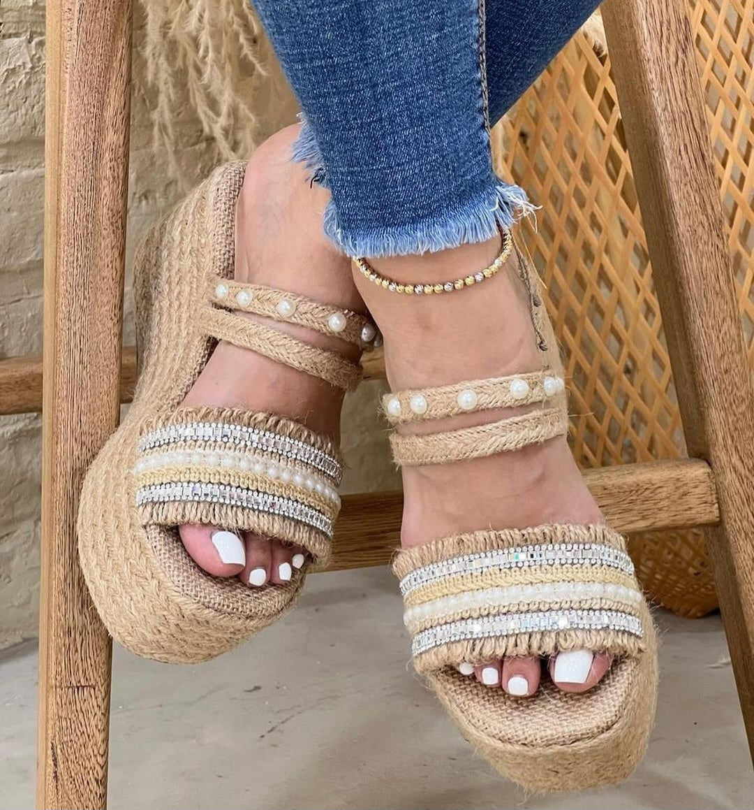 Embellished Silver Espadrille Sandals