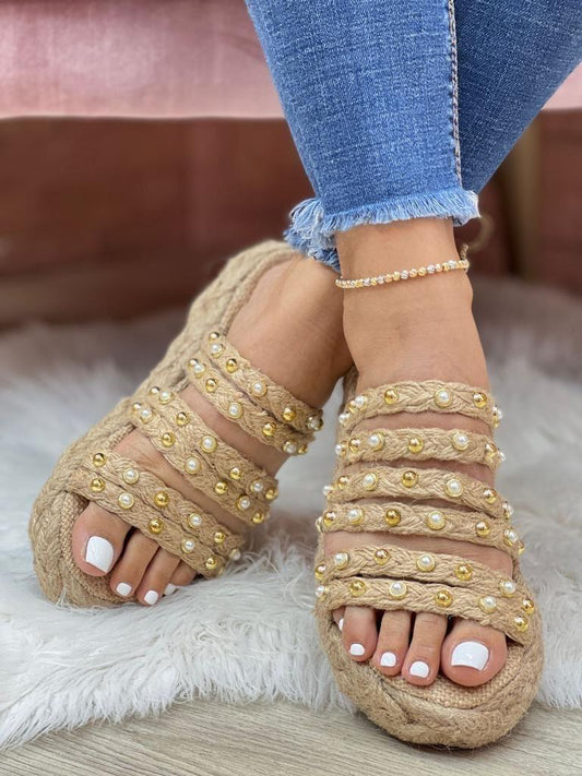 Pearls Flat Espadrille Sandals