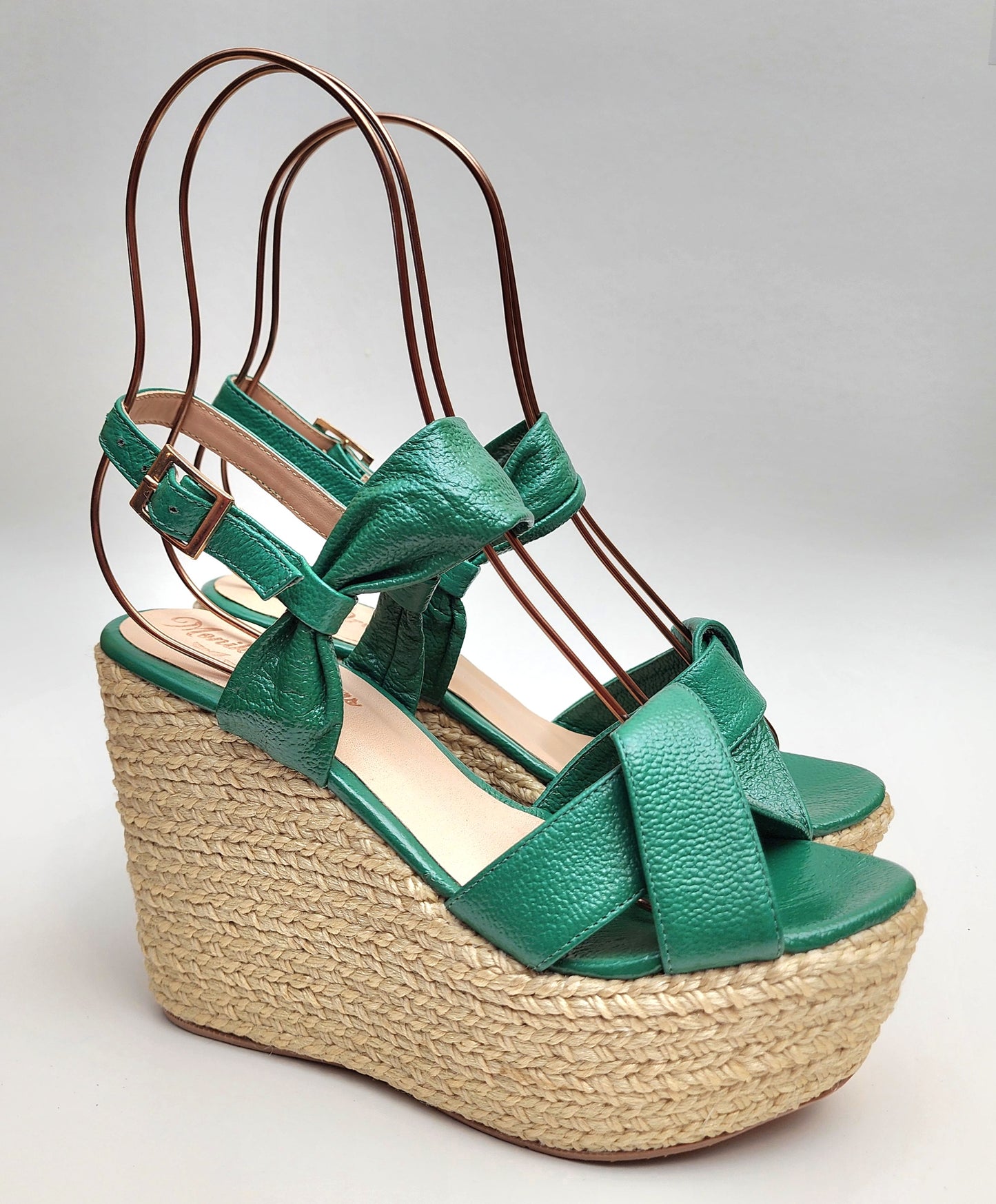 Green Leather Espadrille Wedge Sandals