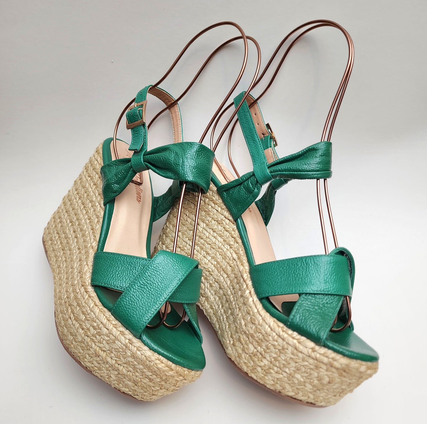 Green Leather Espadrille Wedge Sandals